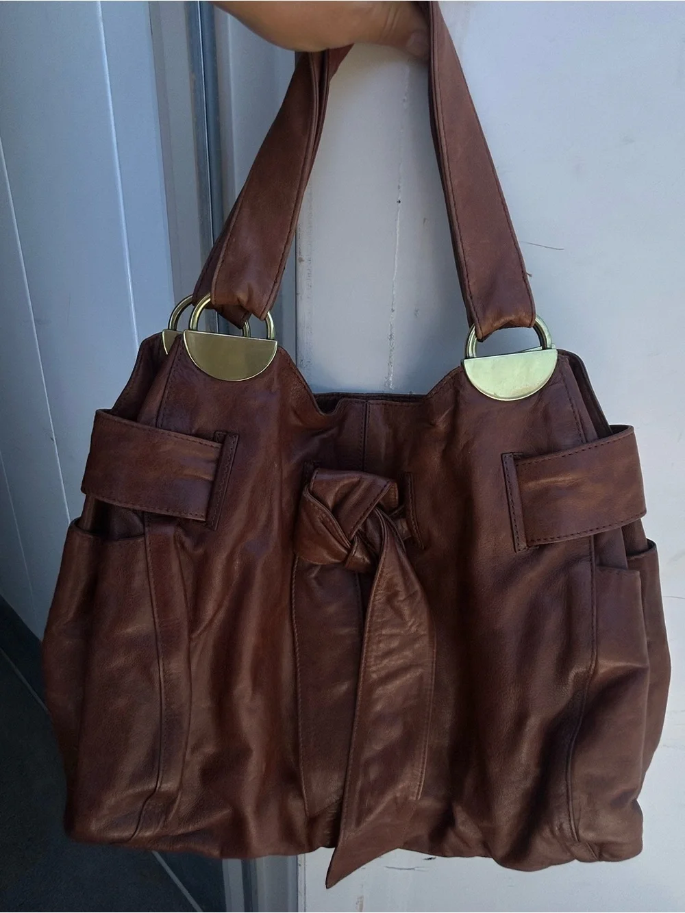 Koba Brown Leather Hobo Shoulder Bag Large Slouchy Tote Purse with Gold Hardware